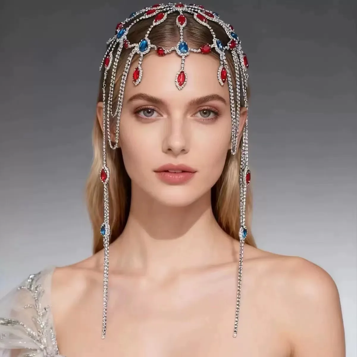 High-end Headgear Hair Chain Women's Cross-border Products Exotic Mesh Multi-layer Rhinestone Hair Chain Head Chain Wholesale