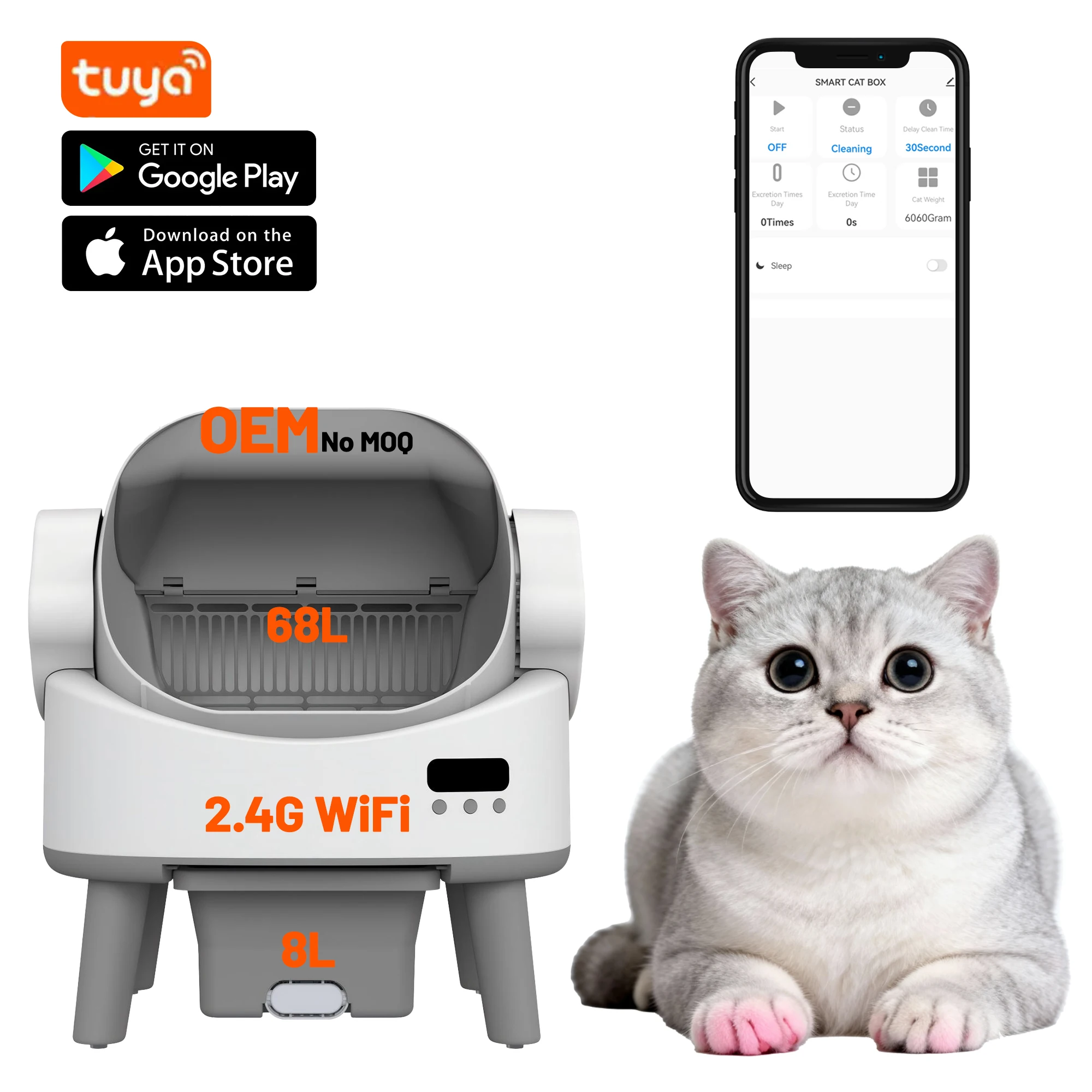 Self-Cleaning Smart Automatic Cat Litter Box with App and Grooming Electric Enclosed Toilet for Multiple Cats 68L