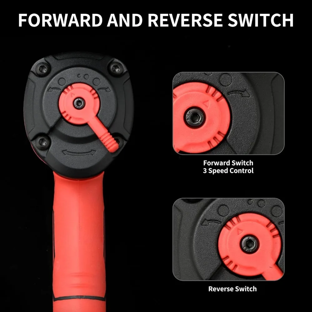 مفتاح ربط هوائي مركب نصف بوصة مع تقنية المطرقة المزدوجة، بحد أقصى 1380 رطلًا من عزم دوران تخفيف، 8000 دورة في الدقيقة، هوائي