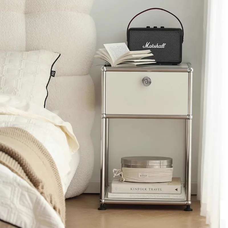 Modern stainless steel bedroom bedside table simple modular storage sofa side table small space bedside table