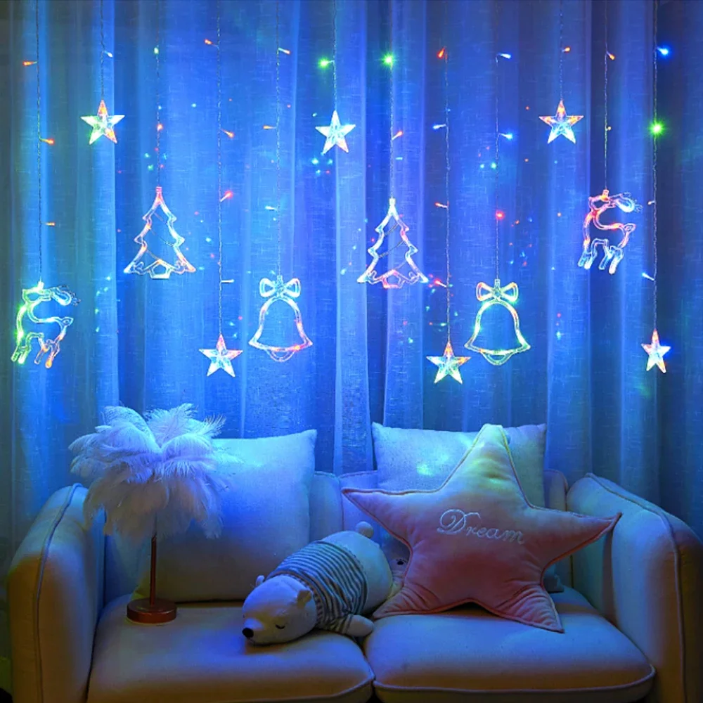 2024 ปีใหม่คริสต์มาสไฟ LED Curtain String ไฟ Fairy Garland โคมไฟสําหรับหน้าต่างบ้านห้องนอนงานแต่งงานเทศกาลตกแต่ง