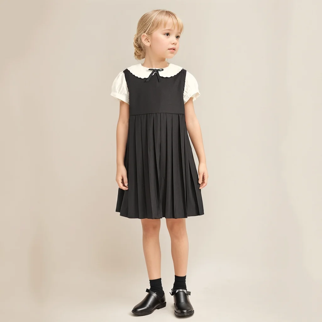 Autumn Winter Pleated Children Girls Dress Cotton Fake Two Pieces Christmas Big Girl Princess Spliced  Warm Infant Girl Dress