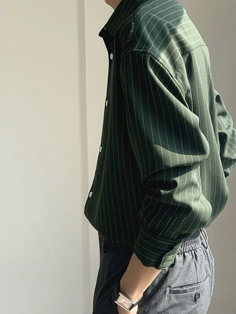 Male Shirts Striped Long Sleeve Men\'s Shirt Green with Sleeves Designer Fashion Man 2024 Cheap Brand Trendyol Asia Summer Normal