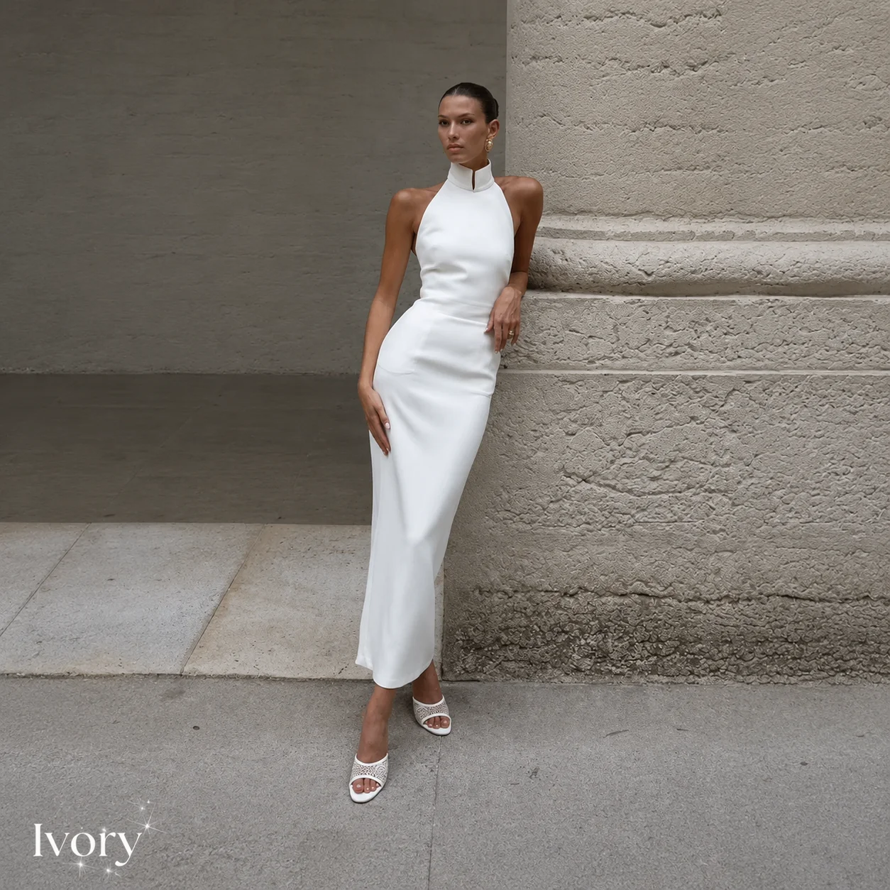 Simple Mermaid Ivory Wedding Dress Backless Elegant High Neck Sleeveless Pleat Ankle-length Gowns Satin Backless Customized 2026