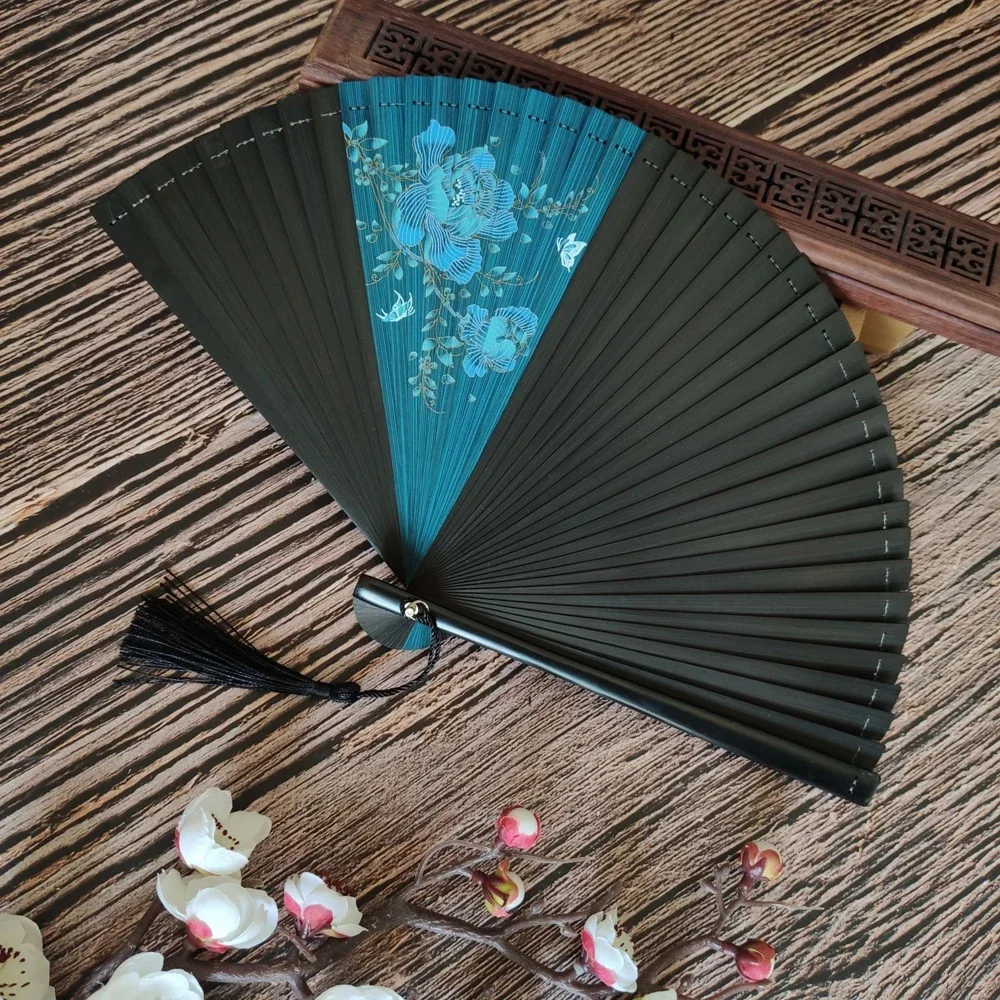 Chinese Style Bamboo Classical Fan Lady Japanese Ancient Style Classical Portable Folding Fan Hanfu Dance Fan