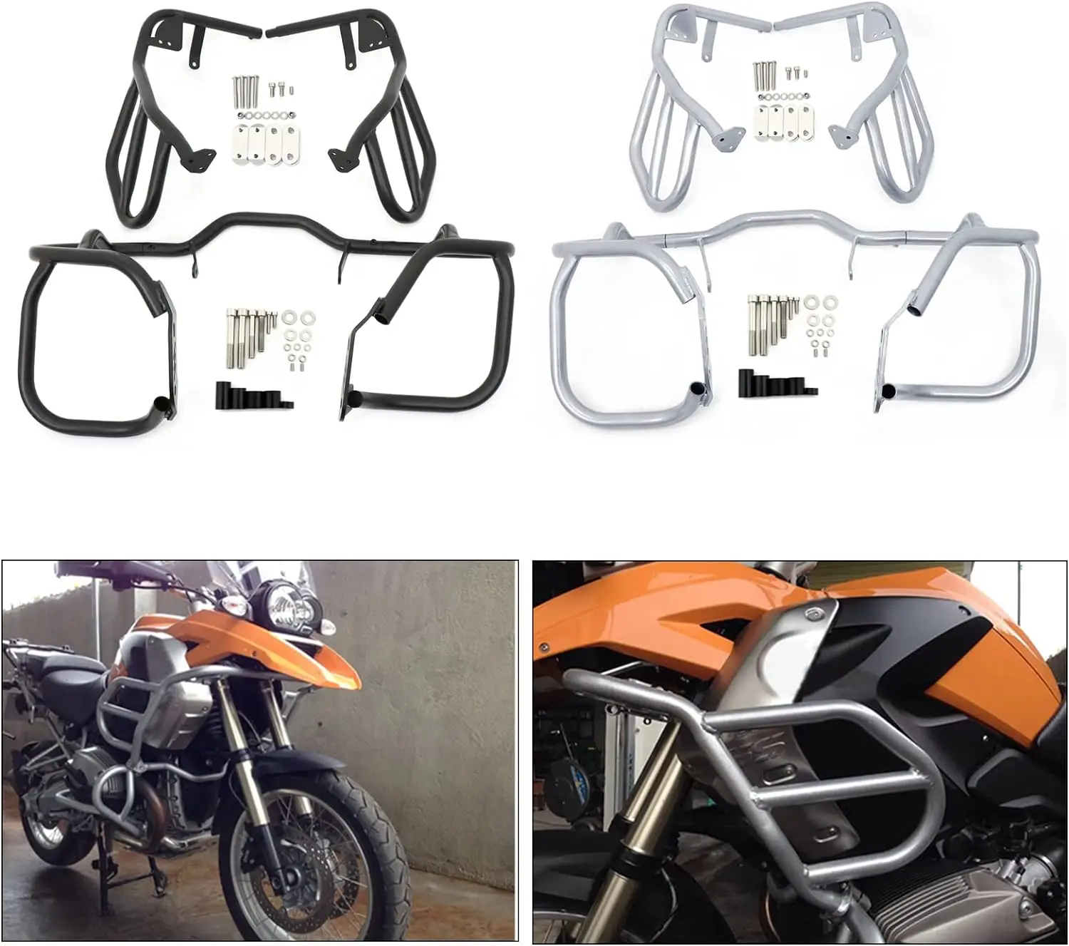 

alone Motorcycle Parts Highway Crash Bars Engine Guard Replacement for R1200GS R1200 GS 2008-2012 Upper and Lower Guard