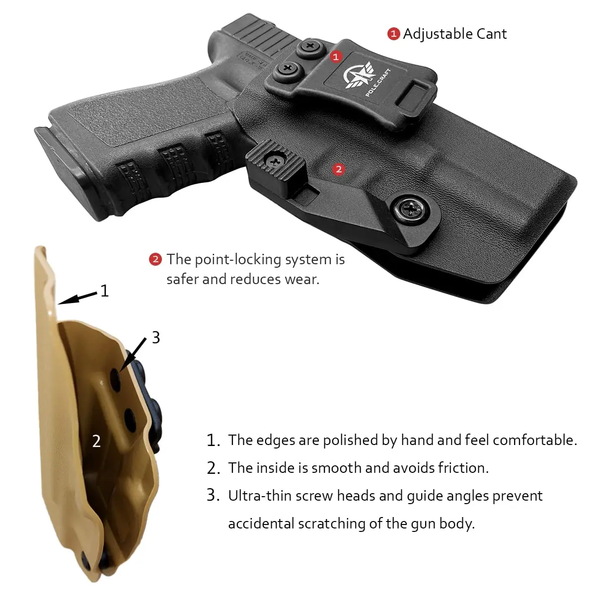 POLE.CRAFT Glock 19 fondina IWB Kydex fondina artiglio misura: Glock 19 19x25 44 45 (Gen 1 2 3 4 5) Glock 23 32 (Gen 3 4)