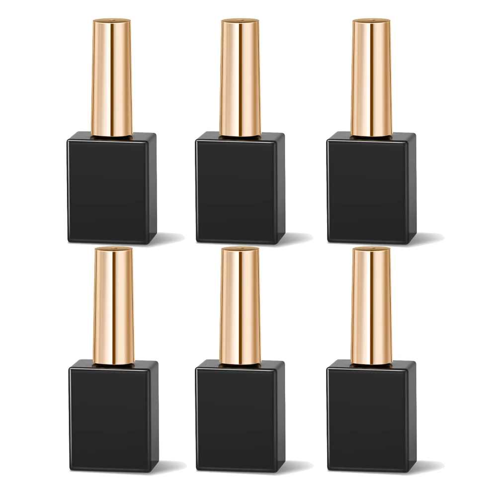 6Pcs 15ml Empty Glass Nail Polish Bottle With Lid Brush Black White Cosmetic Containers Nail Glass Bottles With Brush