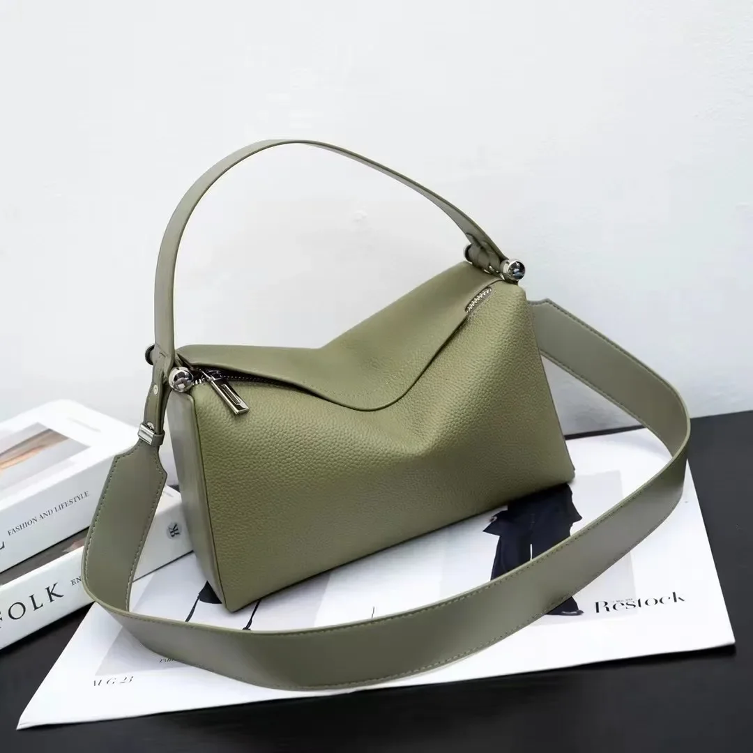 Cowhide Women's Armpit Bag New Luxury Designer Fashion Genuine Leather Shoulder Crossbody Boston Pillow Bags Female Underarm Bag