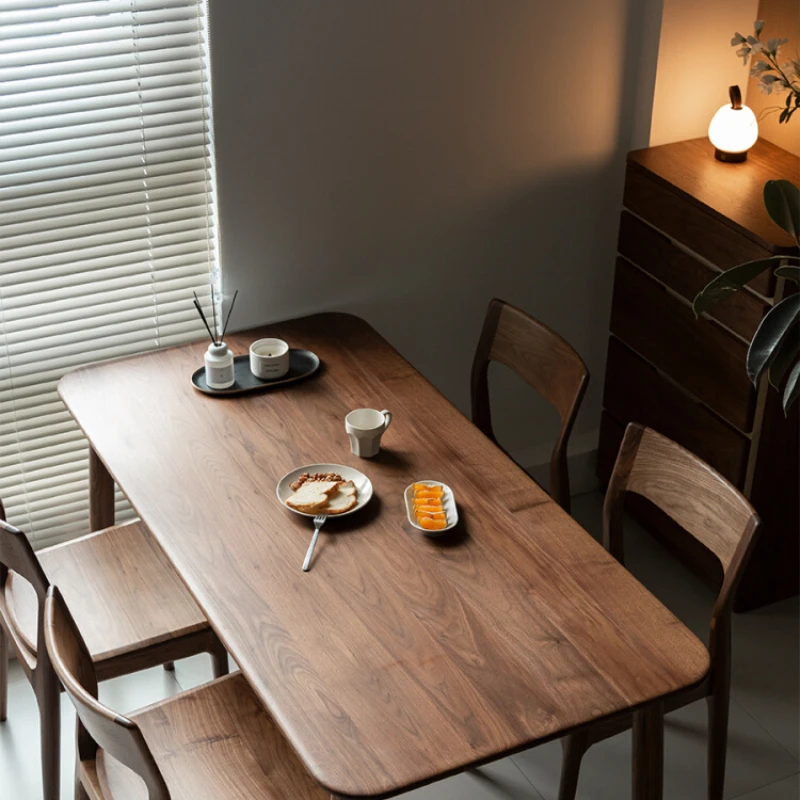 

Black walnut solid wood dining table and chairs square table rectangular household large board desk