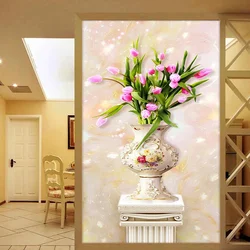 Custom 3D Stereo Relief Vase Flower Wallpaper Entrance Mural Living Room Hotel European Style Home Decor Papel De Pared