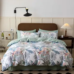 100%Egyptian Cotton Vibrant Tropical Leaves Flowers Duvet Cover Set Ultra Soft Silky Premium Bedding Set US Queen King size