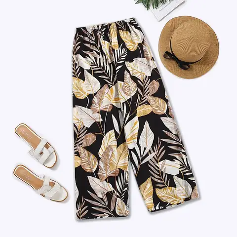 Women Casual Loose Wide Leg Cozy Pants Sweatpants Pants Summer Beach Pants High Stretch Elastic Waistband