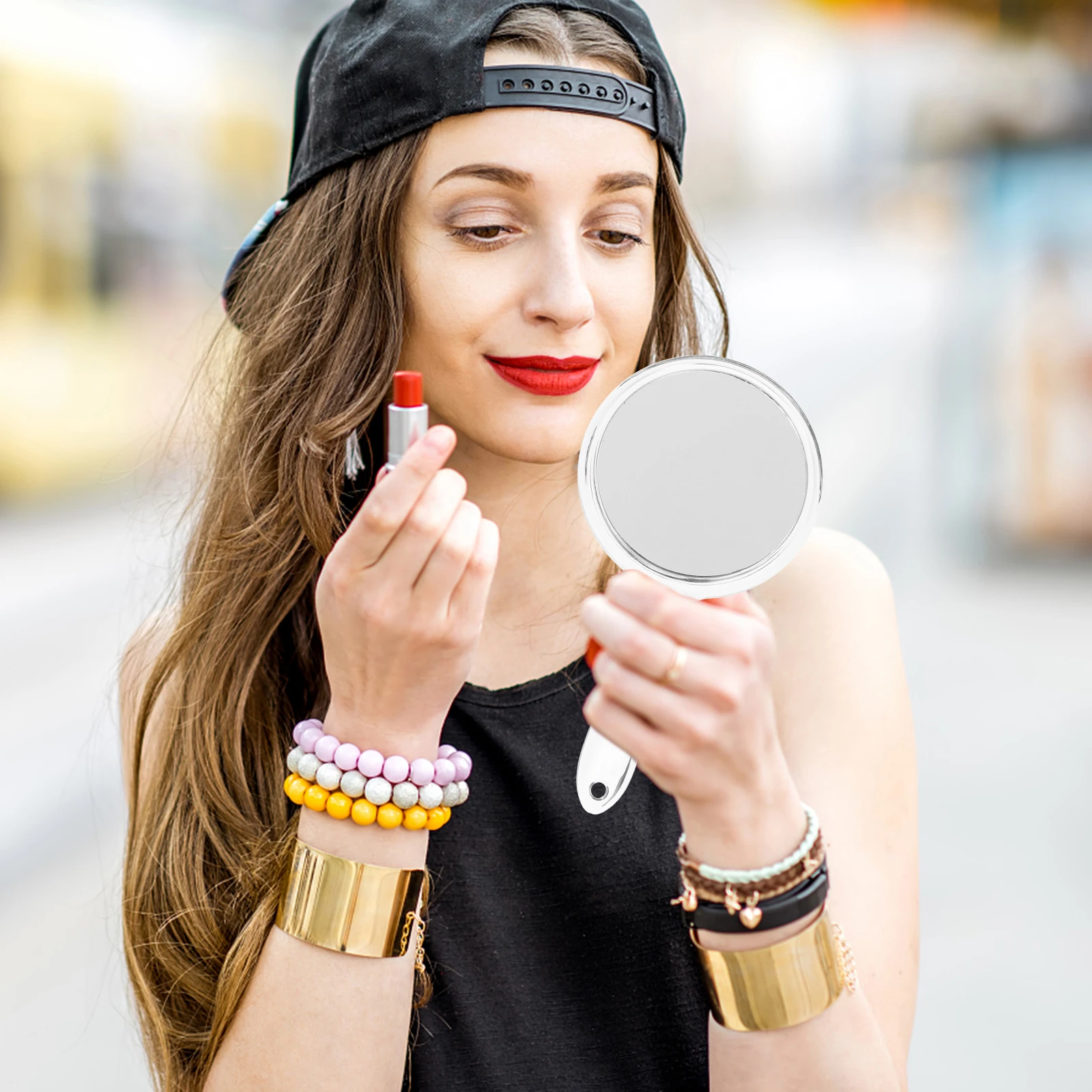 

2Pcs Handheld Mirror Double Sided Makeup Mirror 1X Regular 3X Magnified Hd Reflection Modern Rounded Shape Lightweight for Bag