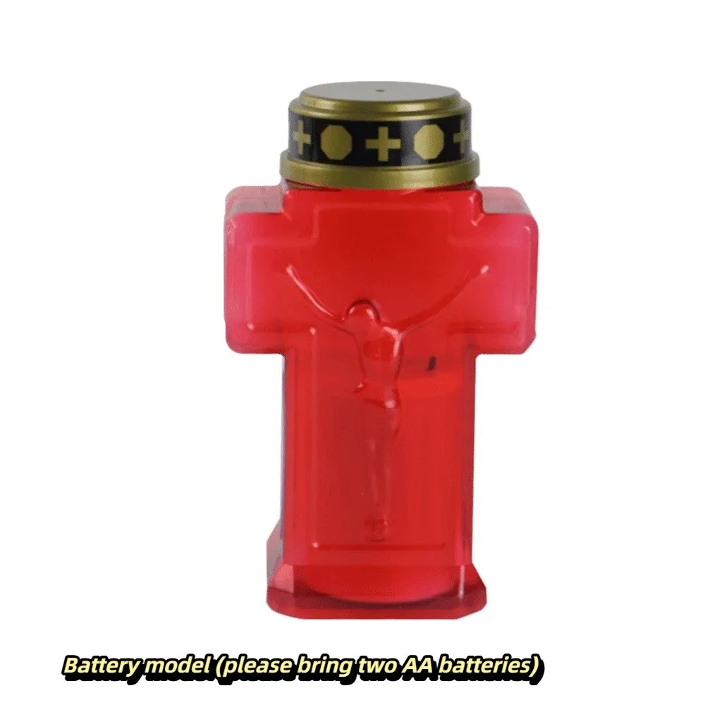 Solar Powered Memorial Grave Light AA Battery Powered Plastic Flameless Prayer Lamp Weather Resistant Warm LED Glow Eternal Lamp