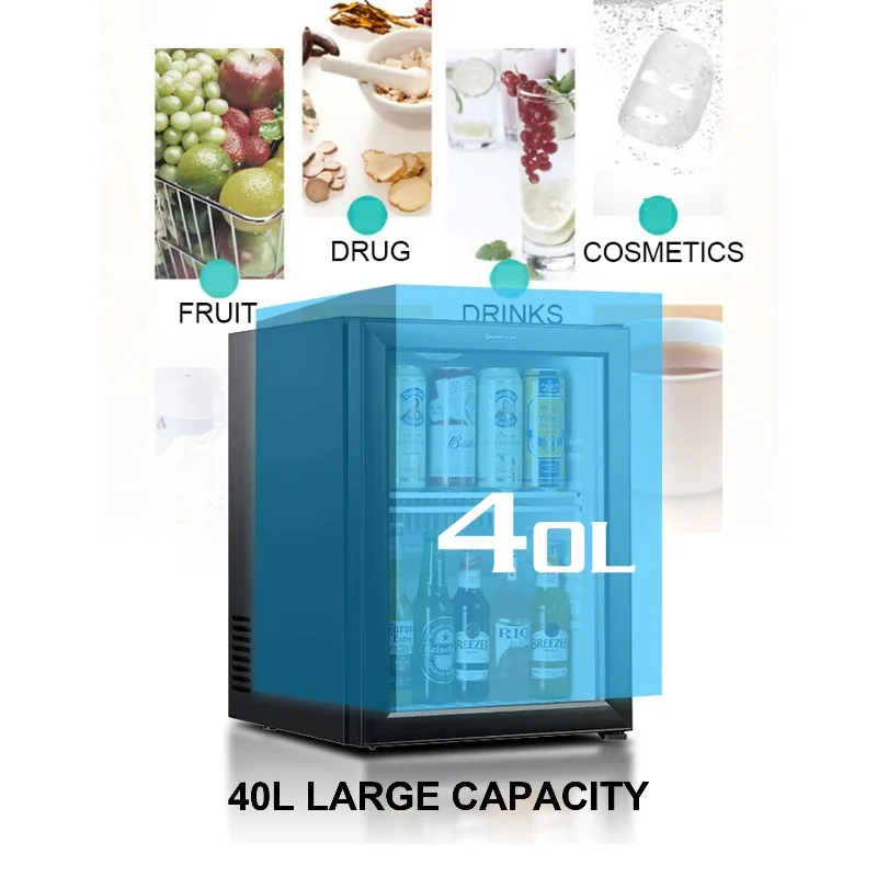 40L No Noise mini compact refrigerator domestic small refrigerator with glass door