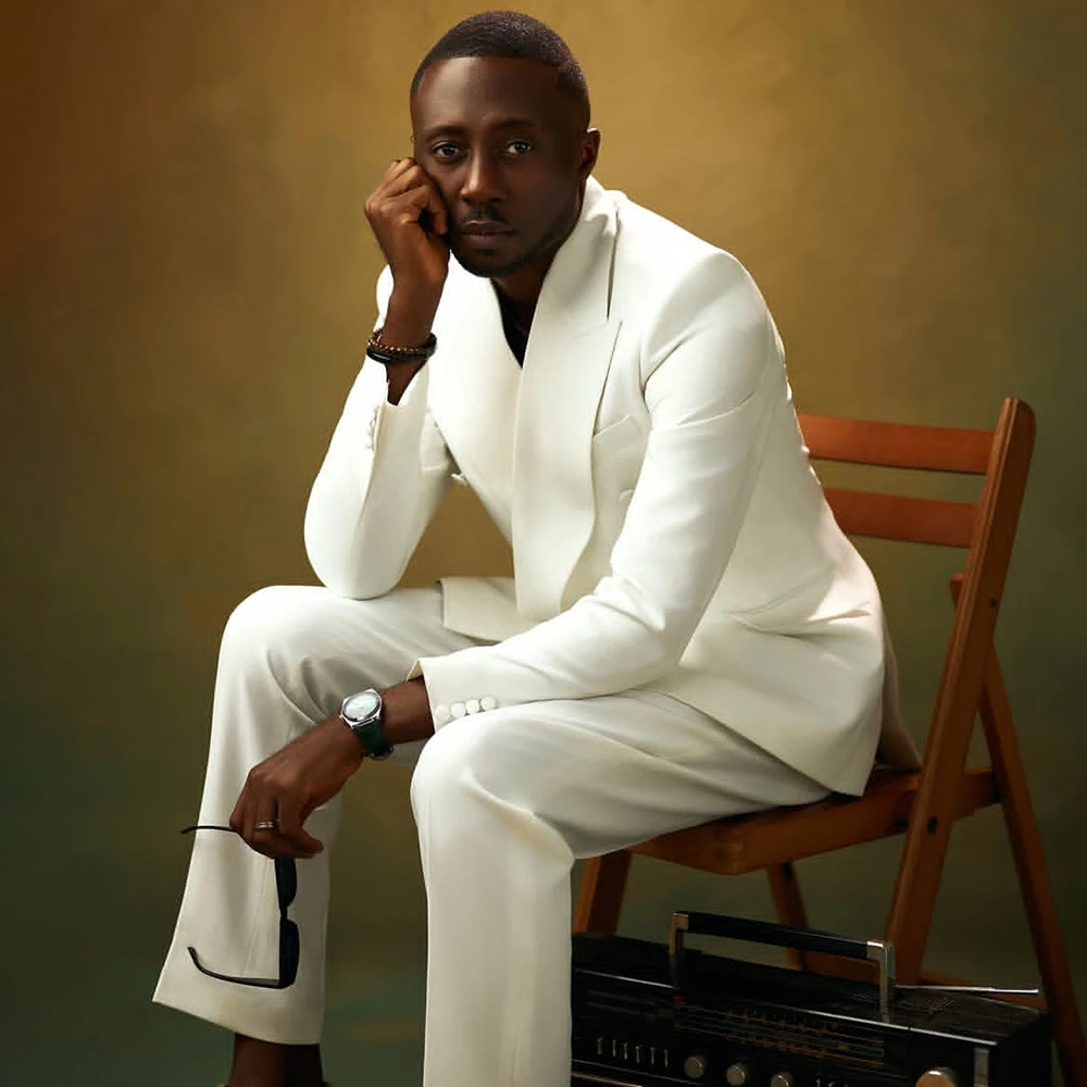 High Quality Suits for Men Wedding Double Breasted Peak Lapel Slim Fit 2 Piece Jacket Pants Full Sets High Quality Outfits Terno