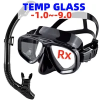 Máscara de buceo para miopía, conjunto de snorkel, gafas de natación para miopía, vidrio templado, parte superior seca, miopía,-1,0 a -9,0