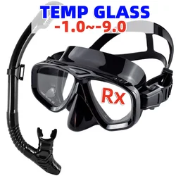 Máscaras de buceo para miopía, juego de snorkel, gafas de natación para miopía, miopía,-1,0 a -9,0