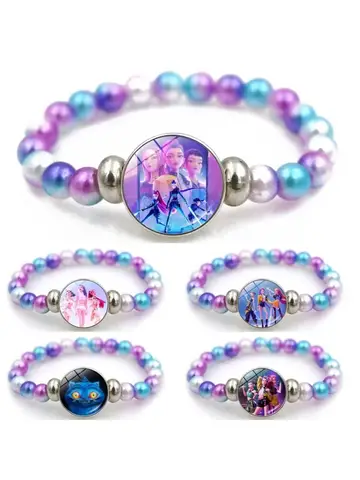 KPop Demon Hunters Bracelets Girls Fashion Beaded Wristband Cute Cartoon Figure Jewelry Accessories Children Christmas Gift Toys