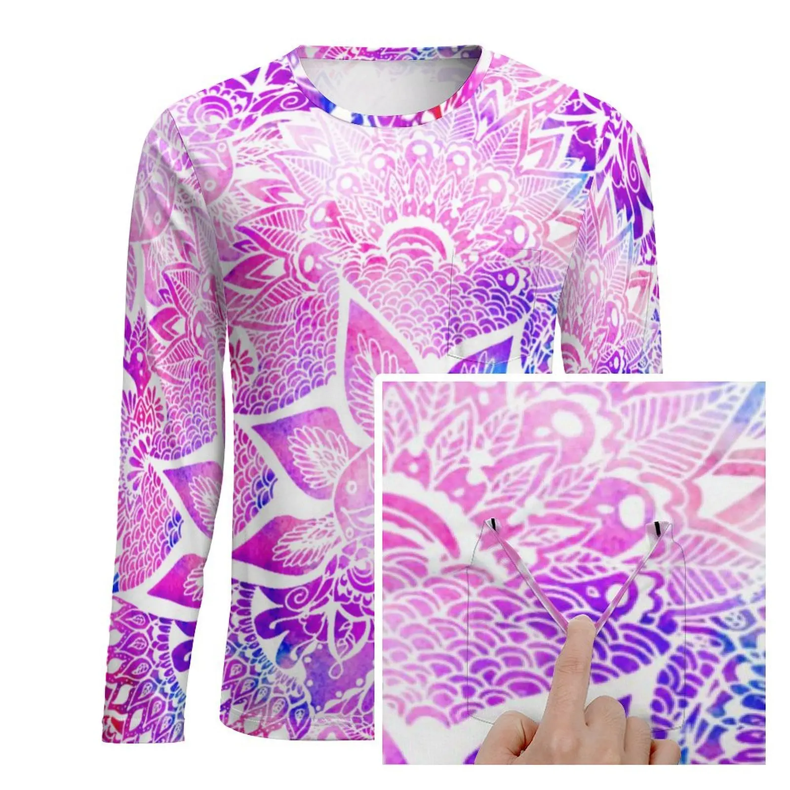 Boho Floral Mandala T Shirt Male Purple Blue Henna EMO T Shirts Autumn Harajuku Tees Long Sleeve Custom Plus Size Tops