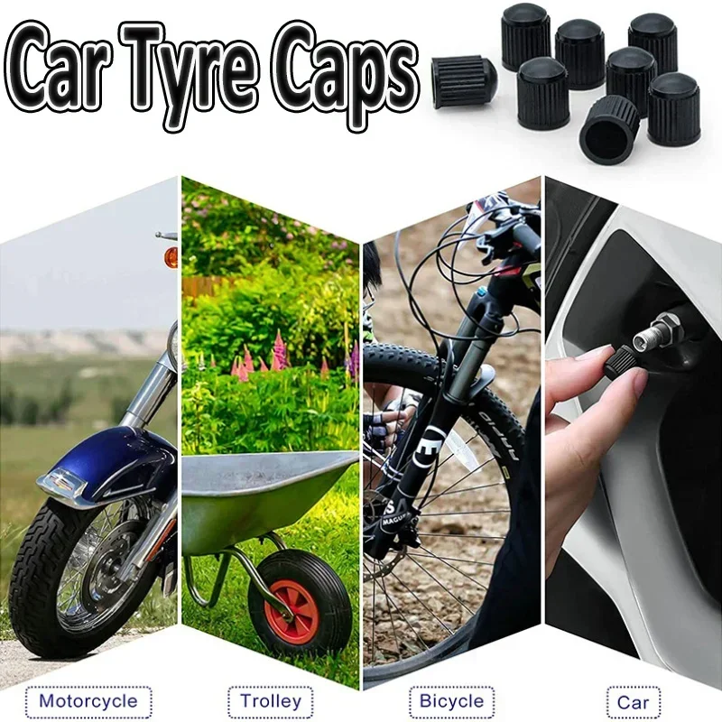 100PCS Colorful Tyre Valve Caps Plastic Tyre Wheel Stem Air Valve Cap Rubber Ring Covers Auto Truck Bike MTB Dust Dustproof Caps