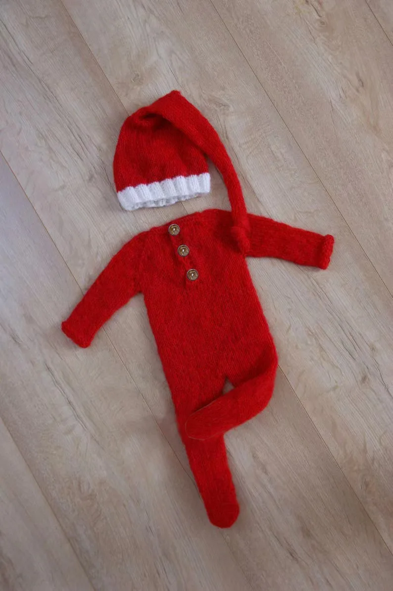 Newborn Photography Props Christmas Wool Knitted Romper Jumpsuit Baby Photography Clothing