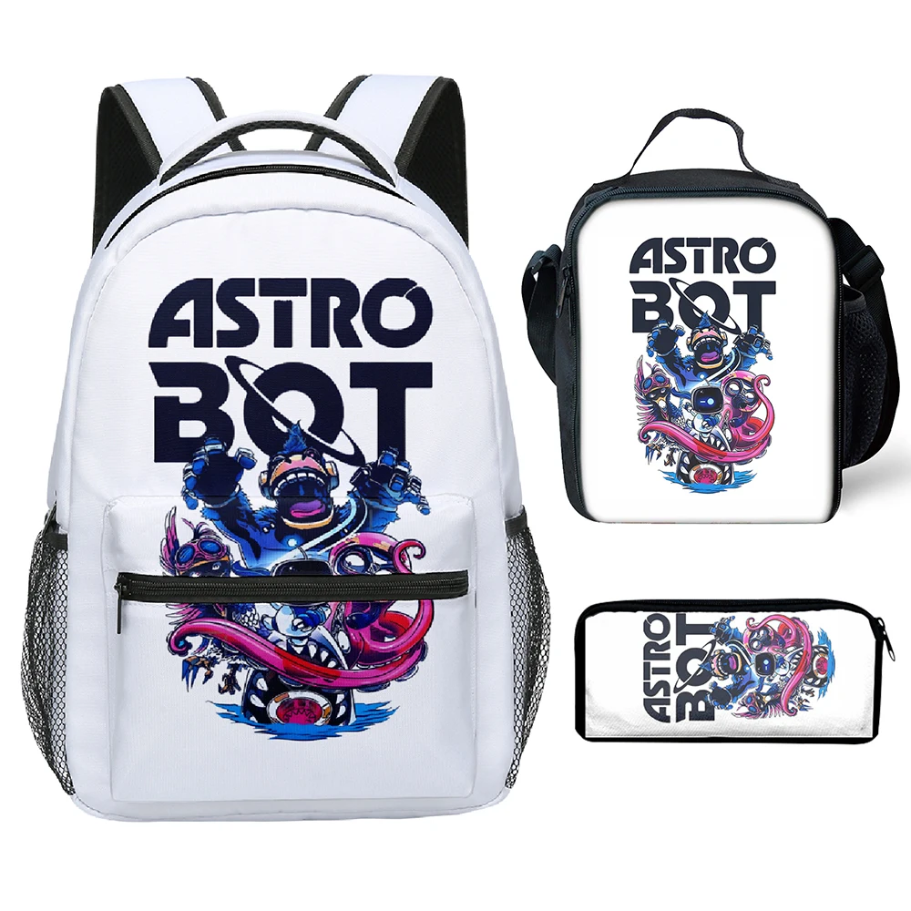 Trendy Jeugdige Grappige Astro Bot 3d Gedrukt 3 Stks/set Student Schooltassen Laptop Dagrugzak Crossbody Lunch Tas Etui