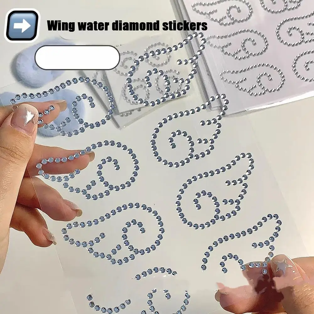 5pcs 3D Wings Shaped Pearls Crystal Stickers Sparkly Rhinestone Stationery Stickers Self Adhesive Sticker Scrapbooking Supplies