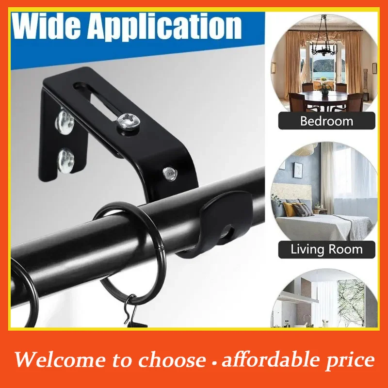 。2pcs Universal Adjustable Hanging Hook Bedroom Dormitory Wall-mounted Curtain Rod Support Extendab1Set Metal Roman Pole Bracket
