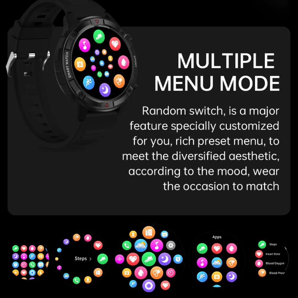 New 1.6" Music Smart Watch 4G Memory Men Blue Tooth Call Full Touch Screen Waterproof Sport Fitness Heartrate Fashion Smartwatch