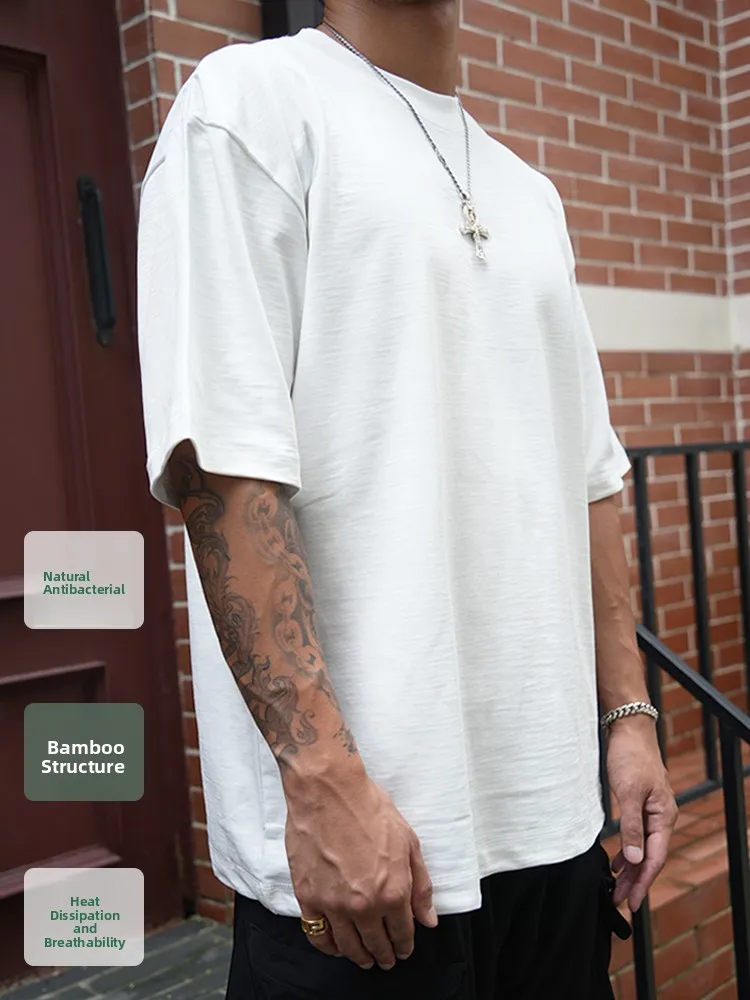 

Тяжелая 300 г бамбуковая вискоза, повседневная круглая футболка Ne ort Sve, мужская свободная однотонная летняя брендовая футболка Faion