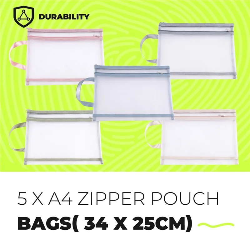 AP-10 Pack Colored Double-Layer Mesh Zipper Pouch Bags, Building Block Sets Toy Storage & Organization 5Pcs A4+5Pcs A5 Easy To U