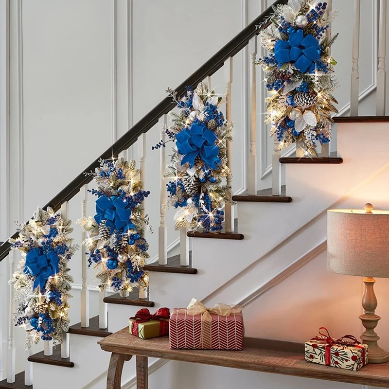 Christmas Swag, Stair Christmas Garland For Stairs, Door, Fireplace, Window, Outdoor Indoor Christmas Decor Easy Install Blue