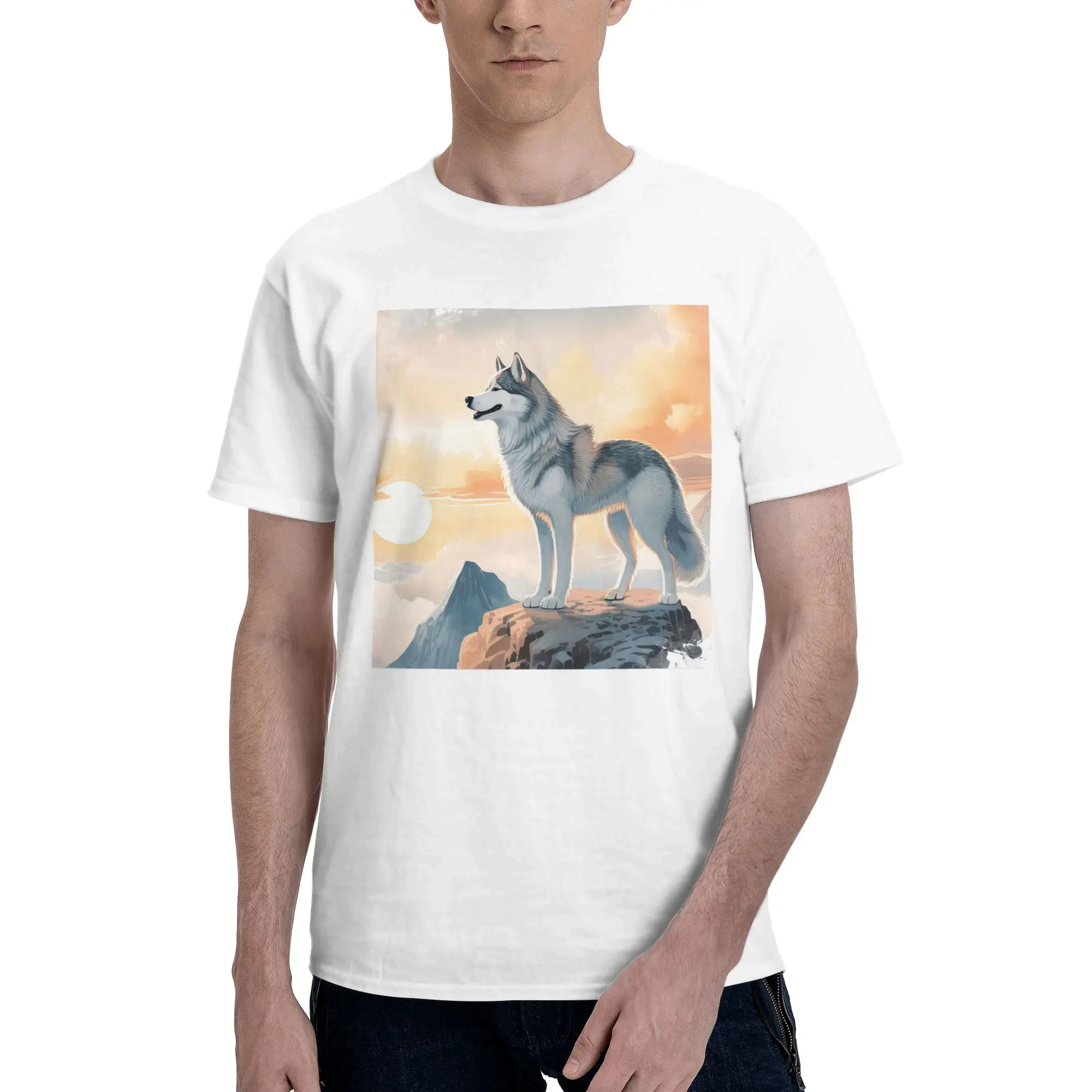 

Siberian Husky In The Mountains 100% Cotton T-Shirt Men'sFunny T Shirts Men Round Neck Short Sleeve S-6XL