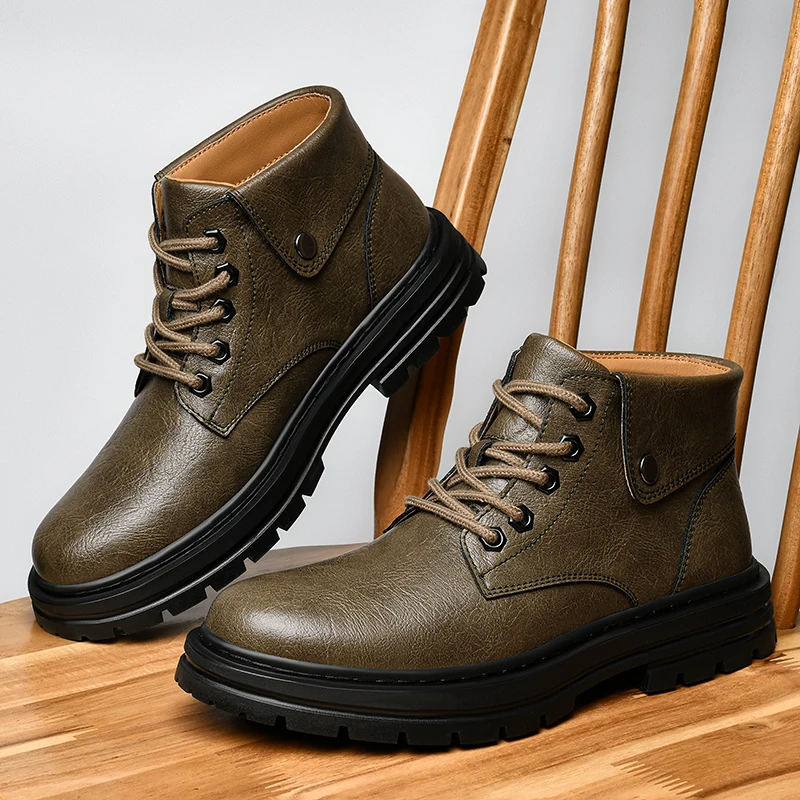 

Fashion Men's Casual Genuine Leather Chelsea Boots Design High Top Shoes Men Winter Plush Snow Boots Classic Comfy Ankle Boots