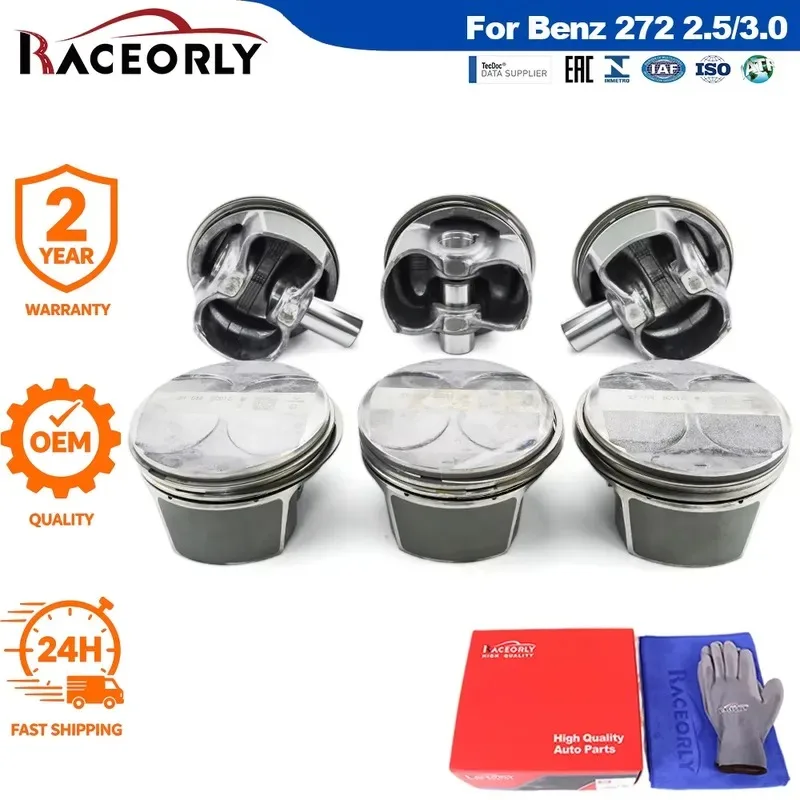 Hot Sale RACEORLY A2720301018 M272 Engine Piston Set for 2.5 3.0 V6 C300 E300 88mm Bore 6pcs Oil Burn Fix