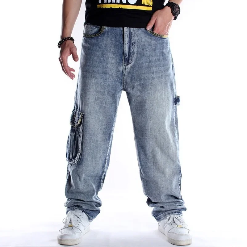 Multi Pocket Jeans Loose Trousers Men's Fashion Hip Hop Large Baggy Jeans Skateboarding Pants Full Length Straight Men Jeans