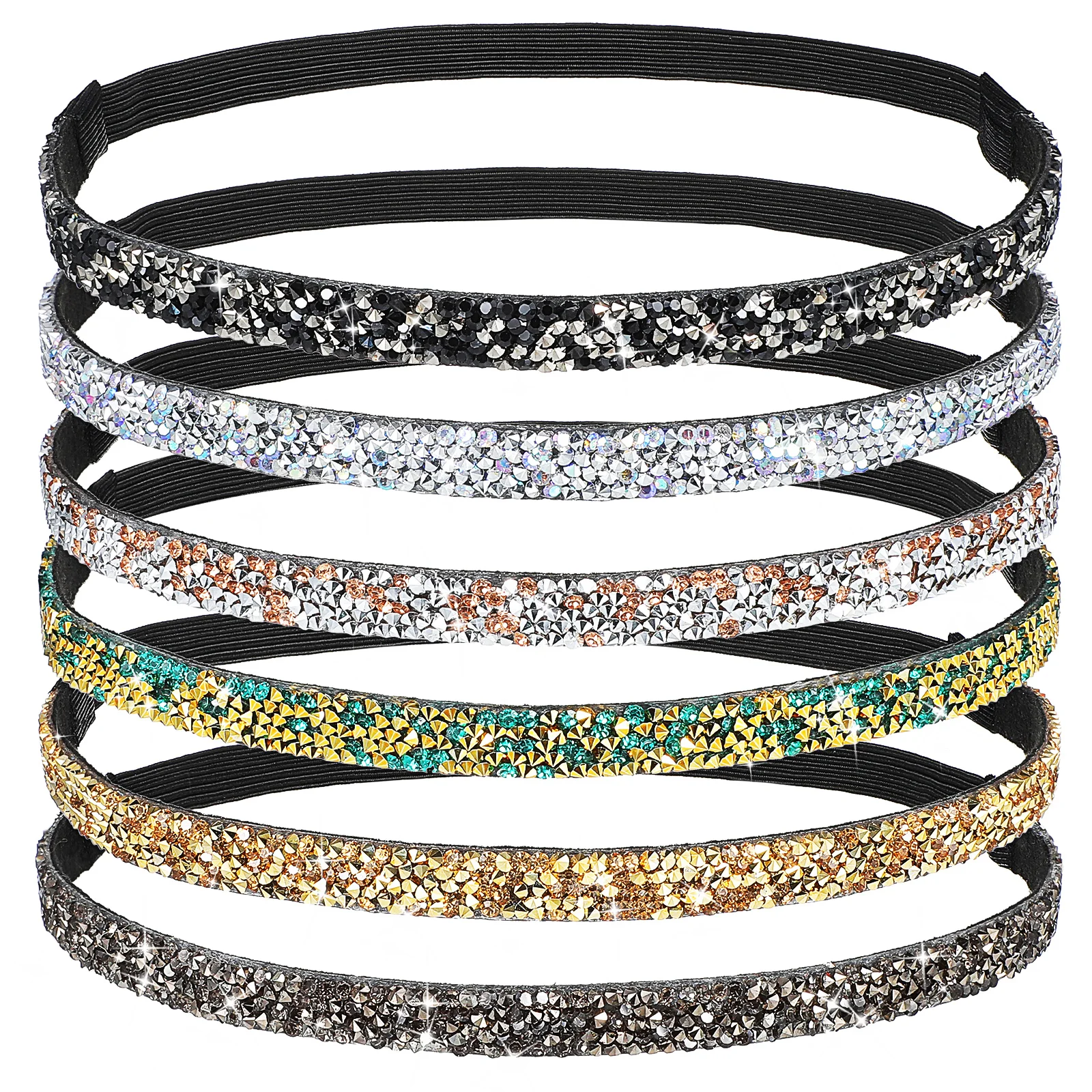 

6 pcs Glitter Headbands For Women Elastic Rhinestone Bands Vintage Headpiece Lightweight Sparkly Accessories Festival Party