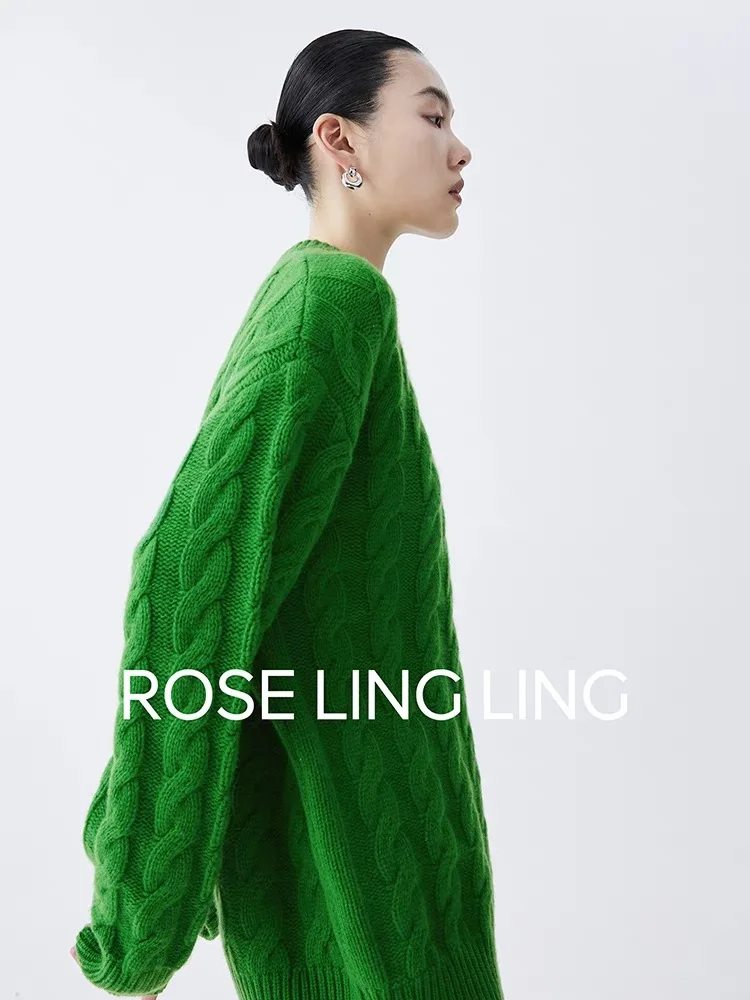 2023 New Autumn and winter O-Neck cashmere sweater women  loose Cashmere fried dough twist sweater thick Cashmere sweater women