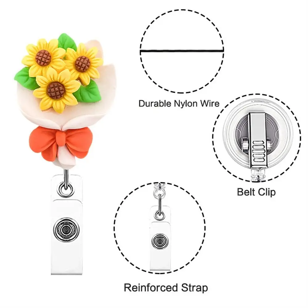 Quality Cute Chest Card Keys Lanyard Flower Students Nurse Badge Holder ID Card Clips Name Card Holder Retractable Badge Reel