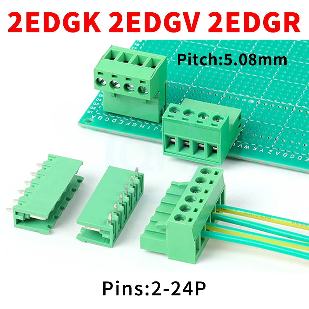 (5 Sets) KF 2EDGK + 2EDGV / 2EDGR Pitch 5.08MM Terminal Block Connector 15EDGK + 15EDGV / 15EDGR 5.08 Screw Socket PCB Screw