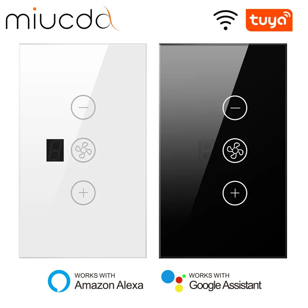 MIUCDA Tuya Wifi Smart Fan Light Switch EU/US Ceiling Fan Lamp Switch Remote Various Speed Control Work With Alexa, Google Home