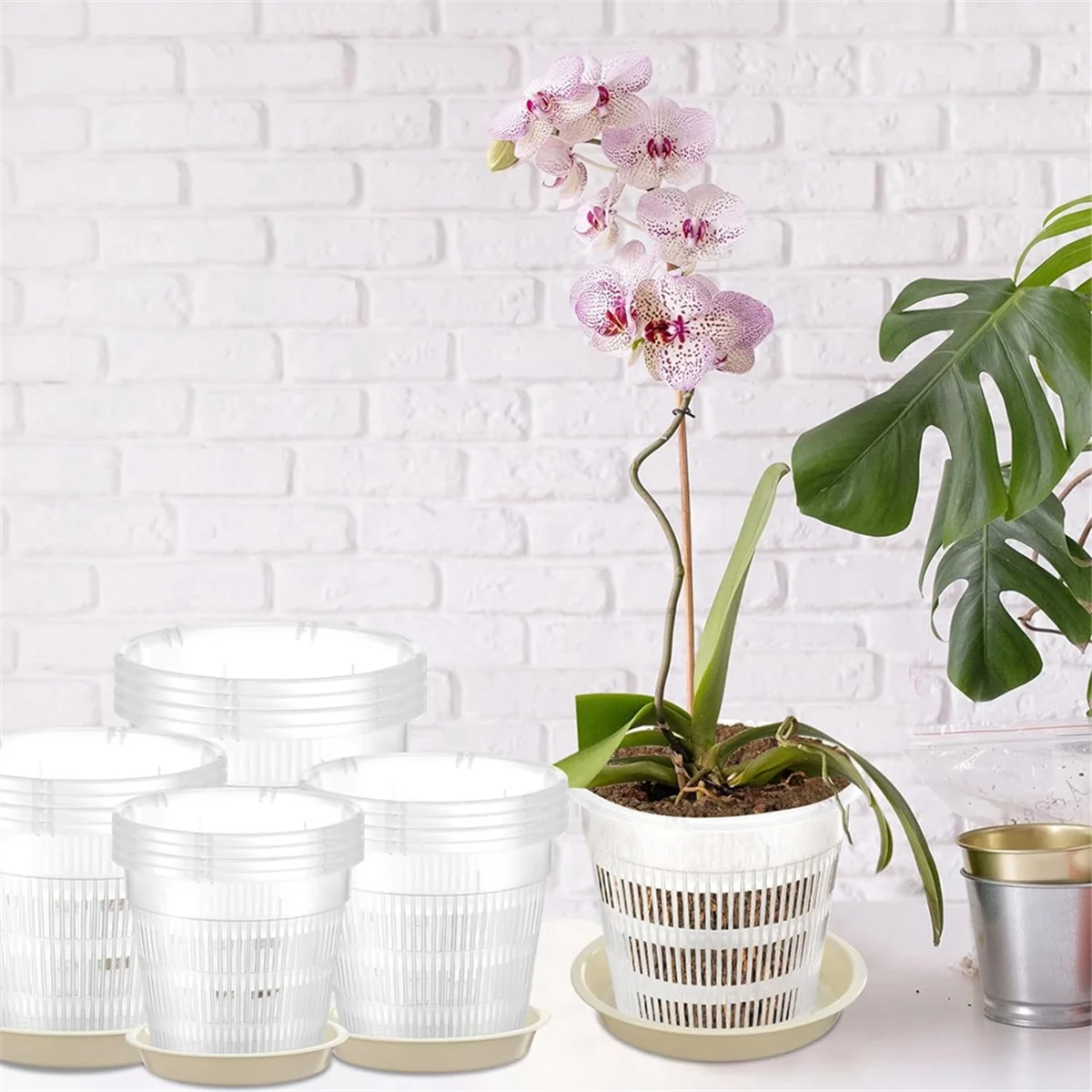 Vaso per orchidee da 16 pezzi vasi per orchidee da 4.5/5.5/6/7, 5 pollici con fori e piattini vasi per fioriere per orchidee vaso da fiori in plastica trasparente