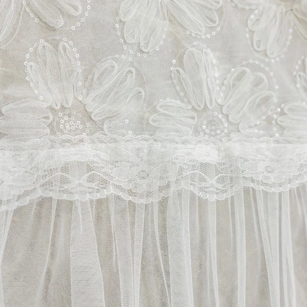 LOZUJOJU Embroidered Style White Sheer Floral Curtian Blackout Thick Curtain for French Window Bedroom Double Layer 1PC