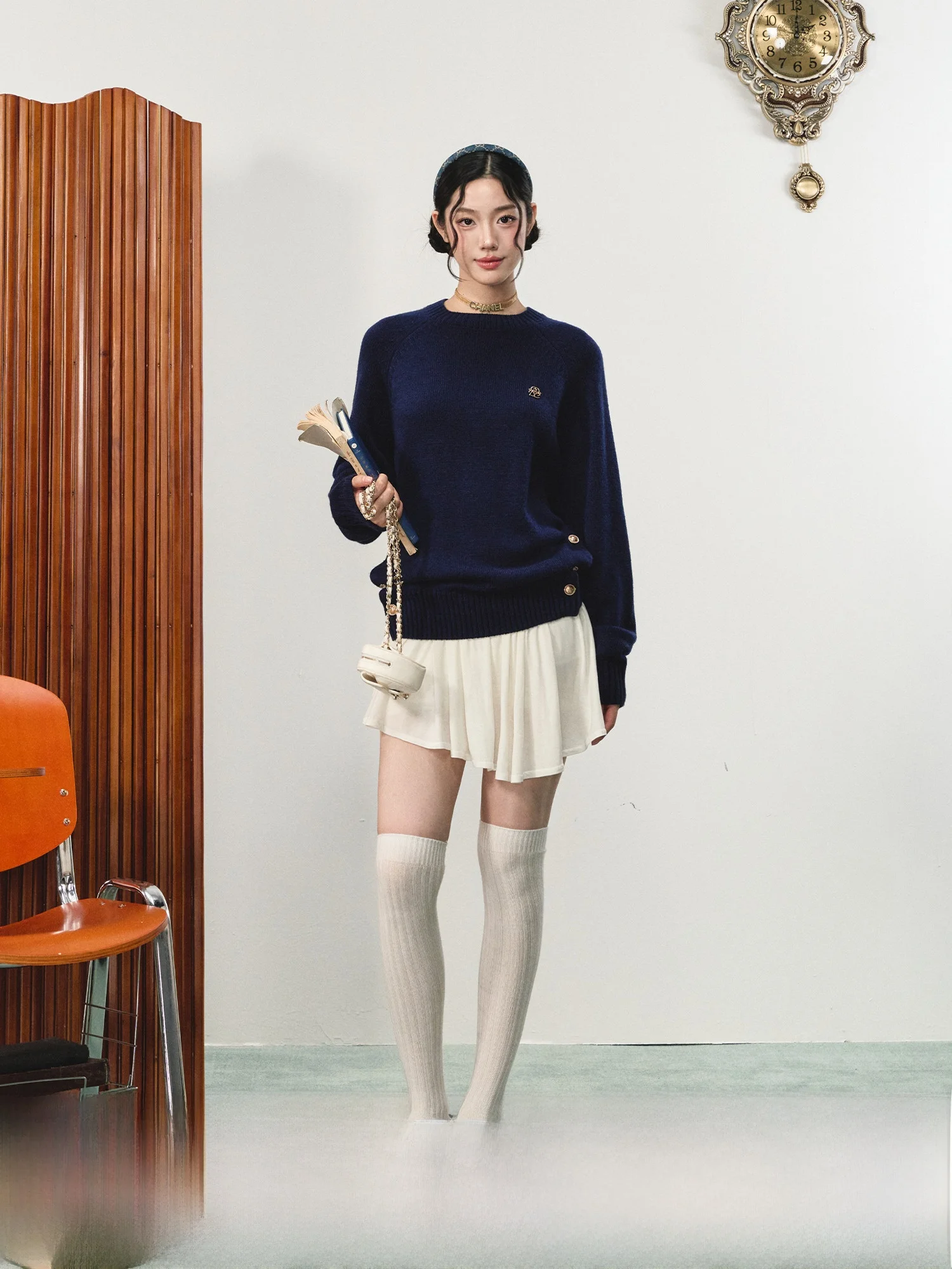 

LaluneDuCiel Women's round Ne Knitted Sweater Premium Wool Loose Fit Versatile Sle Korean Commute Sle Long Sve