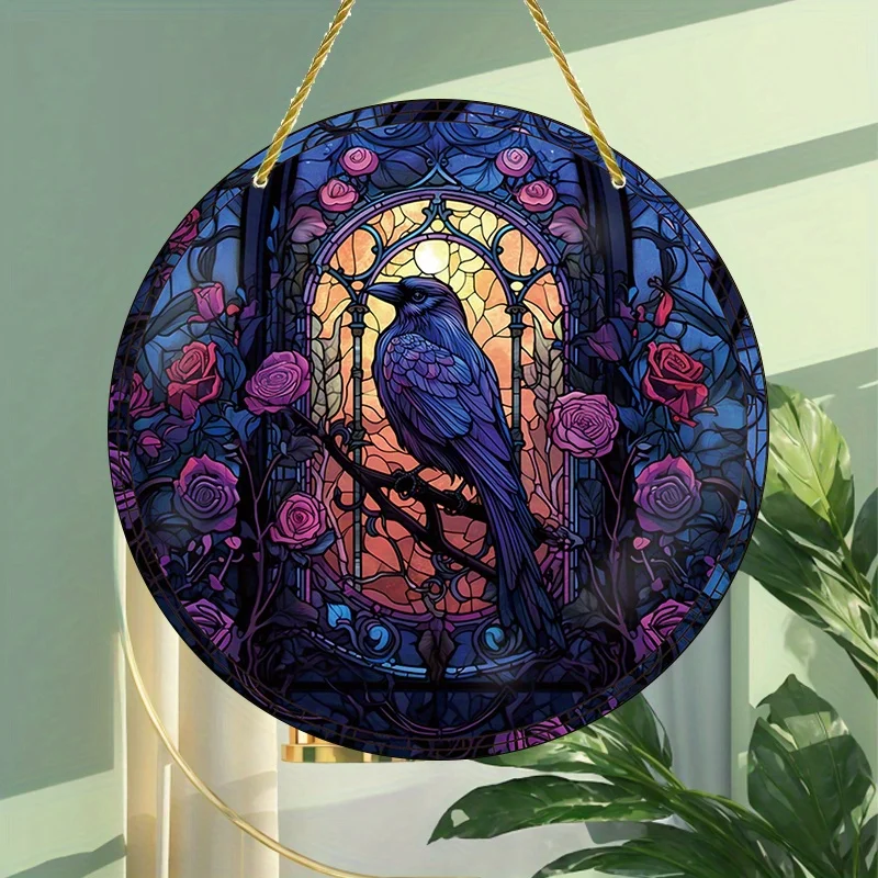 Double-sided Acrylic Round Pendant, Glass Window Trim with Rope Set - Perfect for Christmas and Halloween Vintage  Home Decor