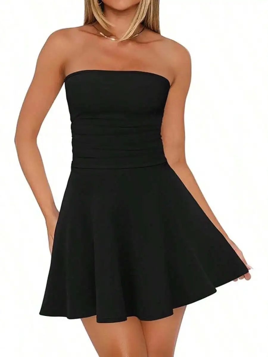 

Womens Strapless A-Line Dress With Side Ruching For Party Club Date Formal Occasion