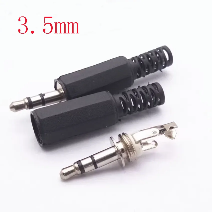 10PCS/Lot 3.5mm HeadPhone Connector Male Stereo Audio Plug 3.5 mm With Black Plastic Housing Audio Jack Plug