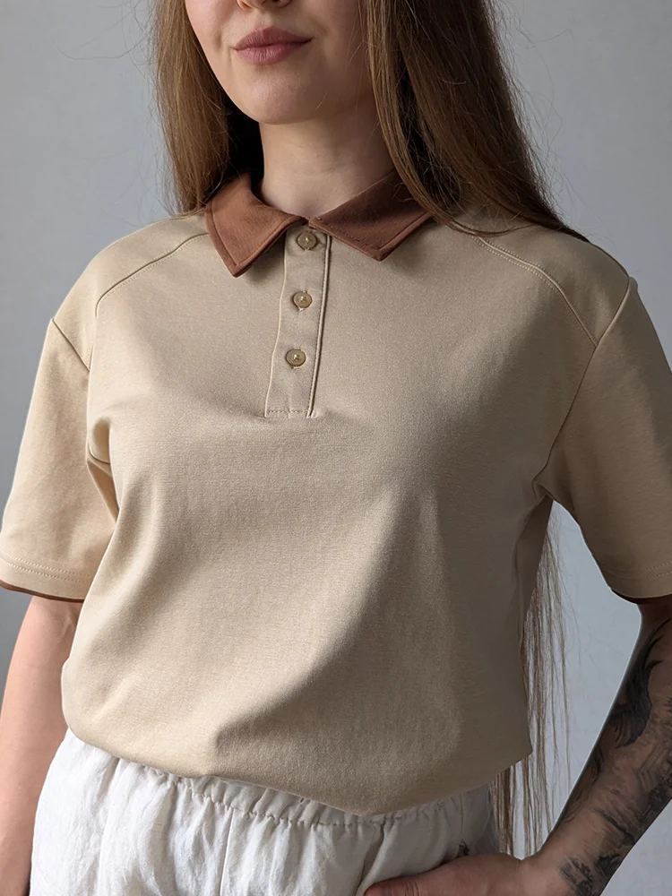 Streamgirl Summer Women's T-shirts And Polo Shirts Woman Cotton Black Loose Short Sleeve Brown Polo T Shirts For Women Oversized 23 S46372923cc3a48478cd1eb88bc9332a0Y